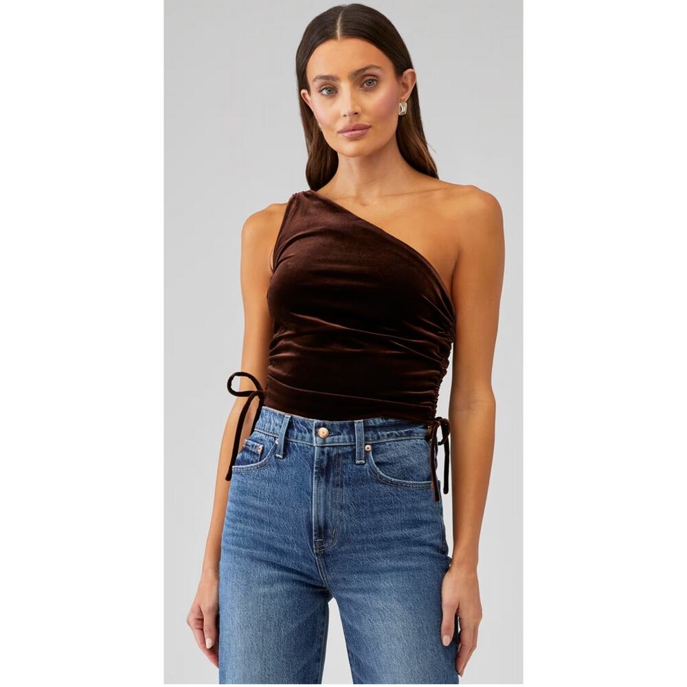 $162 Amanda Uprichard Ania Velvet One-Shoulder Cocoa Size XS